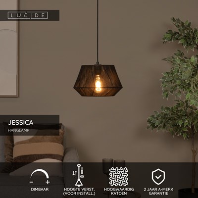 Lucide JESSICA - Hanglamp - Ø 30 cm - 1xE27 - Zwart
